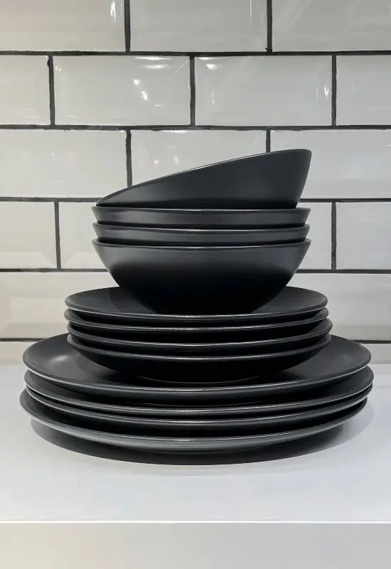 Black Dishes on a Porcelain Countertop in Springville, Utah.