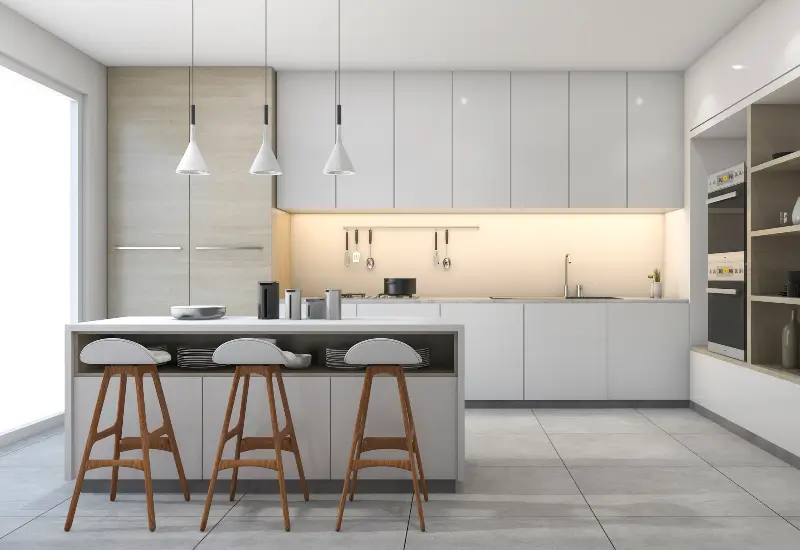 A modern kitchen island showcasing countertop height in a Springville, UT home.